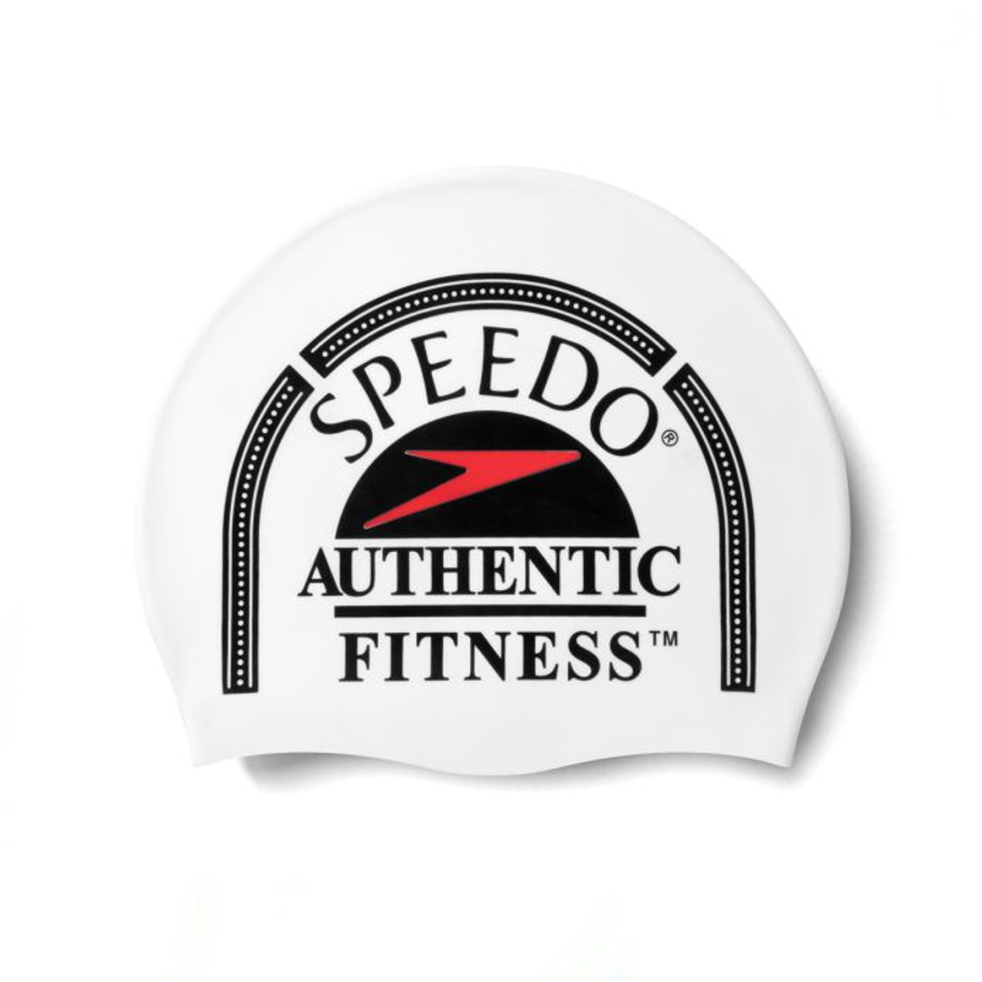 Speedo 117873 Slogan Print Silicon Swimming Cap (Authentic  Fitness / White)