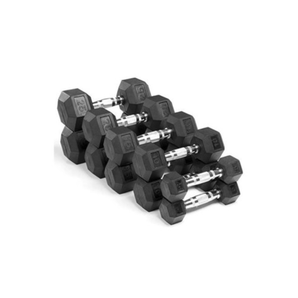 Rising Rubber Hex Dumbbells (25 lbs)