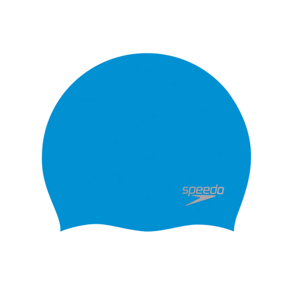 Speedo Plain Moulded Silicone Swimming Cap – Blue/Chrome 118529 (8-70)