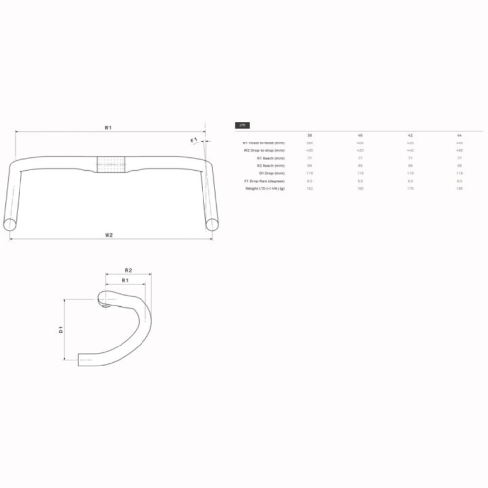3T 9102AEDA38W Superergo LTD Carbon Handlebar -  Stealth Black (44cm)
