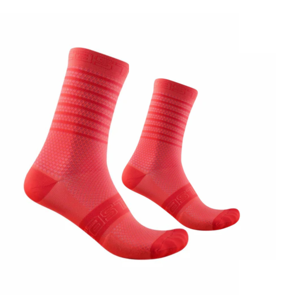 Castelli 4521063 288 Superleggera W 12 Cycling Sock - Brilliant Pink / Coral Flash (S/M)