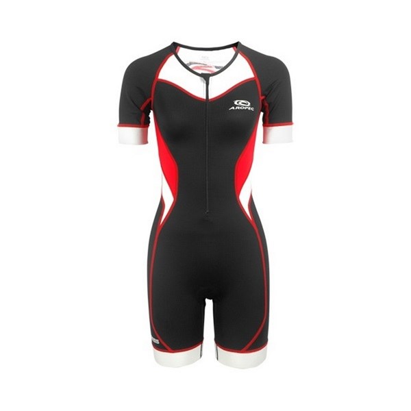Aropec SS-3T-102W Ladies Triathlon Compression Lycra Suit  - Black/Red/White (Medium)