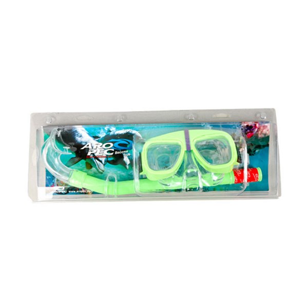 Aropec CO-H23C-PPVC Mask and Snorkel Combo Set for Kids (Neon Green)