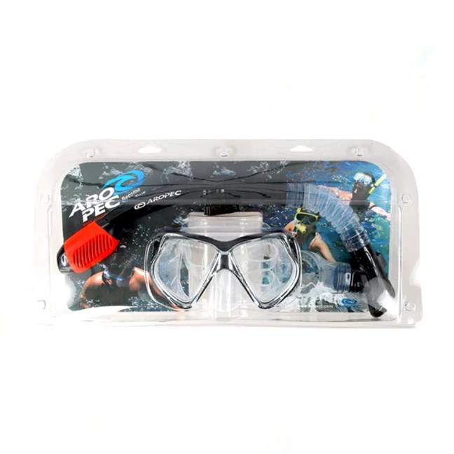 Aropec CO-YA252610S Silicone Adult Mask and Snorkel Combo Set (Black)