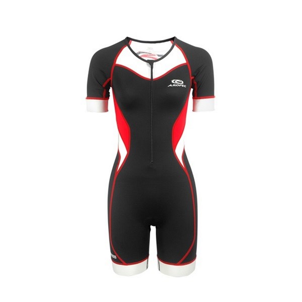 Aropec SS-3T-102W Ladies Triathlon Compression Lycra Suit - Black/Red/White (Large)