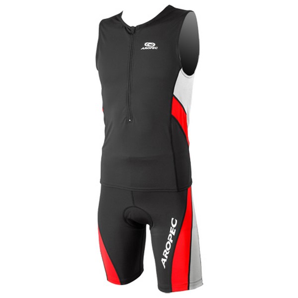 Aropec SS-3T-213M Men's Triathlon Lycra Suit - Black/Red (Small)