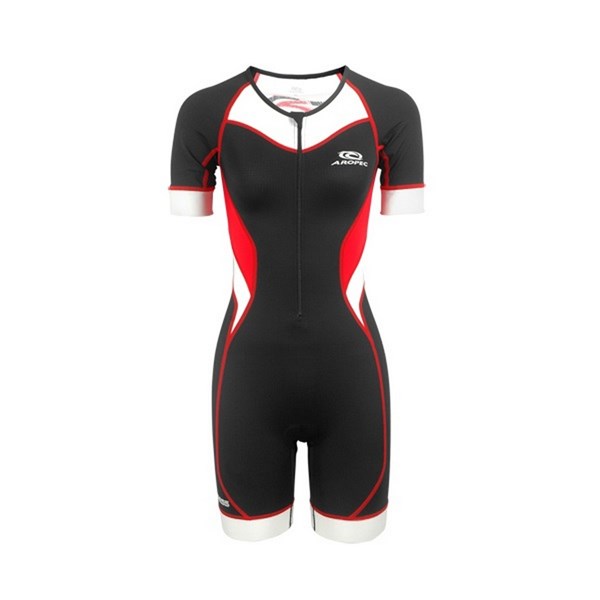 Aropec SS-3T-102W Ladies Triathlon Compression Lycra Suit - Black/Red/White (Small)